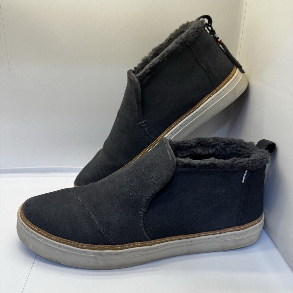 Toms Paxton Gray Suede Ankle Sneaker Boots Booties  Fur Lined Womens 12 EUC